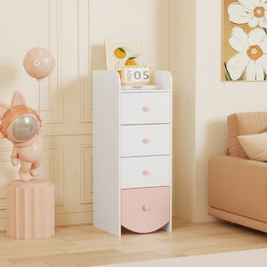 English Elm Kids Narrow White Chest Four Smooth Drawers MDF Build for Nursery or Small Bedroom W808P496570