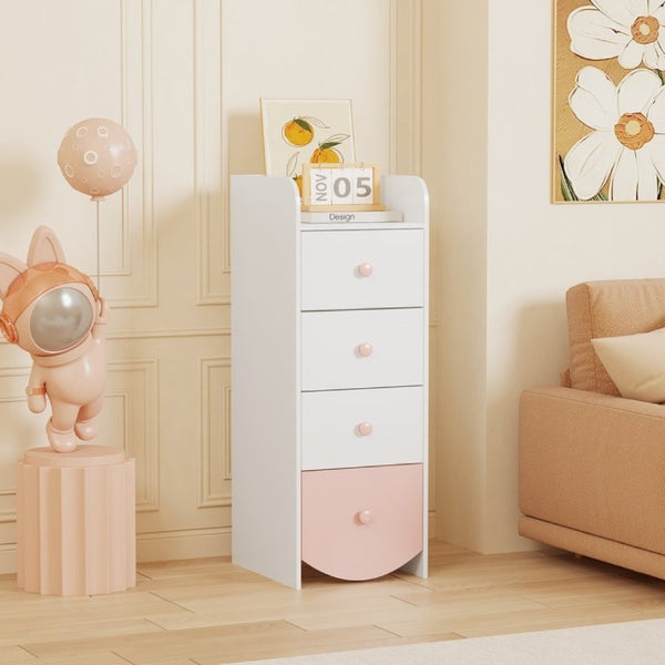 English Elm Kids Narrow White Chest Four Smooth Drawers MDF Build for Nursery or Small Bedroom W808P496570