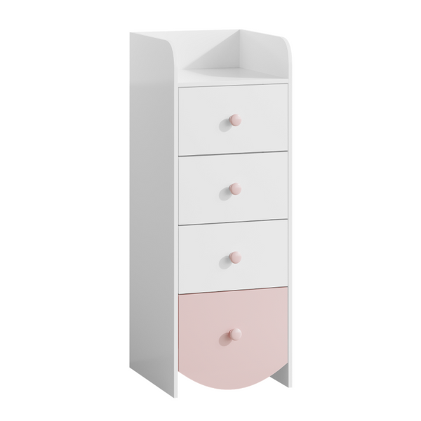 English Elm Kids Narrow White Chest Four Smooth Drawers MDF Build for Nursery or Small Bedroom W808P496570