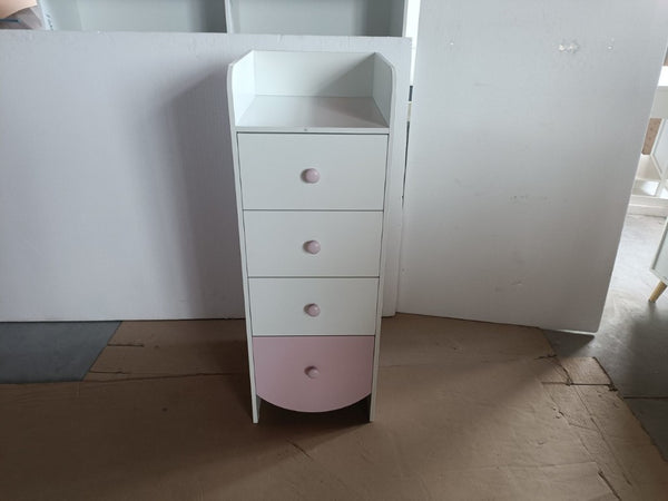 English Elm Kids Narrow White Chest Four Smooth Drawers MDF Build for Nursery or Small Bedroom W808P496570