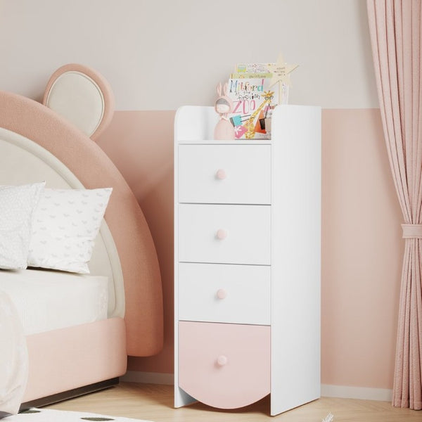 English Elm Kids Narrow White Chest Four Smooth Drawers MDF Build for Nursery or Small Bedroom W808P496570