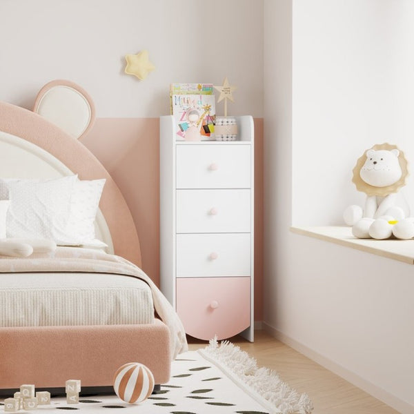 English Elm Kids Narrow White Chest Four Smooth Drawers MDF Build for Nursery or Small Bedroom W808P496570