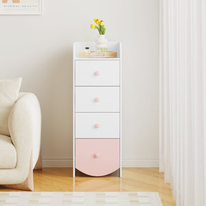 English Elm Kids Narrow White Chest Four Smooth Drawers MDF Build for Nursery or Small Bedroom W808P496570