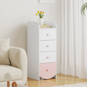 English Elm Kids Narrow White Chest Four Smooth Drawers MDF Build for Nursery or Small Bedroom W808P496570