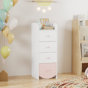 English Elm Kids Narrow White Chest Four Smooth Drawers MDF Build for Nursery or Small Bedroom W808P496570