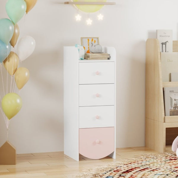 English Elm Kids Narrow White Chest Four Smooth Drawers MDF Build for Nursery or Small Bedroom W808P496570