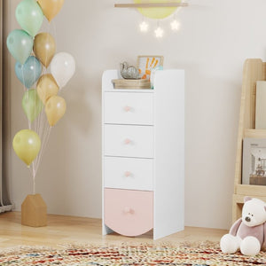 English Elm Kids Narrow White Chest Four Smooth Drawers MDF Build for Nursery or Small Bedroom W808P496570