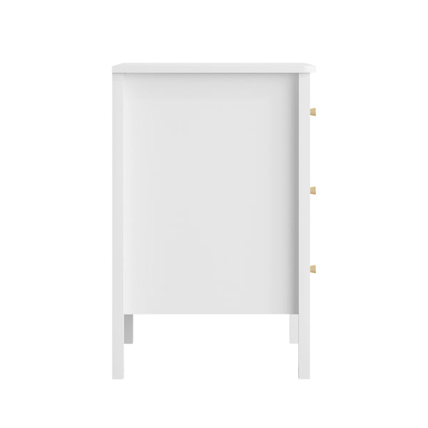 English Elm White Mdf Three Drawer Dresser with Gold Knobs Scalloped Detail for Nursery Bedroom W808P496571
