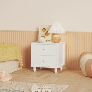 English Elm Modern 2 Drawer Mdf Nightstand with Round Knobs for Bedroom Kids or Guest Room W808P496572