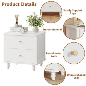 English Elm Modern 2 Drawer Mdf Nightstand with Round Knobs for Bedroom Kids or Guest Room W808P496572