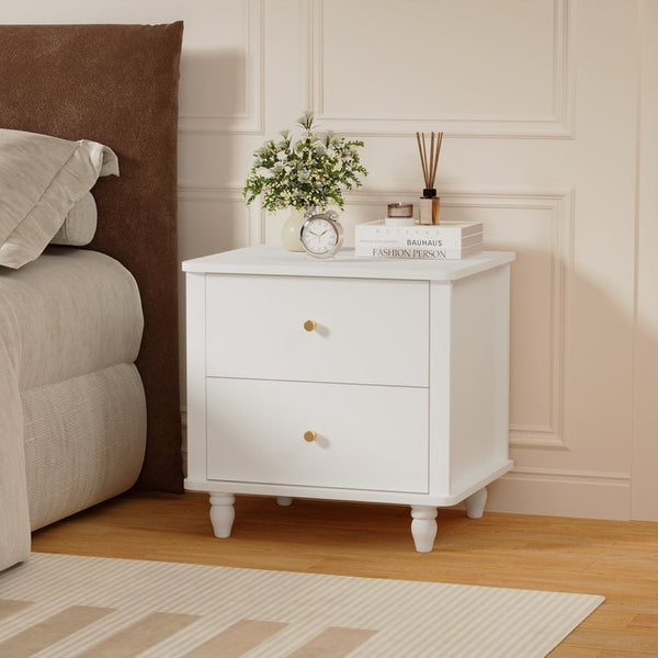 English Elm Modern 2 Drawer Mdf Nightstand with Round Knobs for Bedroom Kids or Guest Room W808P496572