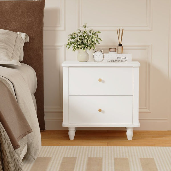English Elm Modern 2 Drawer Mdf Nightstand with Round Knobs for Bedroom Kids or Guest Room W808P496572