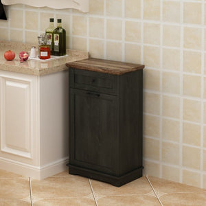 English Elm 10 Gallon Tilt Out Wood Trash Cabinet with Drawer Hideaway Bin Enclosure for Kitchen Antique Black W808P498760