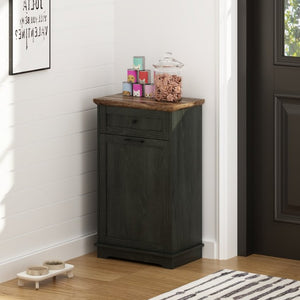 English Elm 10 Gallon Tilt Out Wood Trash Cabinet with Drawer Hideaway Bin Enclosure for Kitchen Antique Black W808P498760