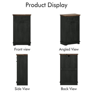English Elm 10 Gallon Tilt Out Wood Trash Cabinet with Drawer Hideaway Bin Enclosure for Kitchen Antique Black W808P498760