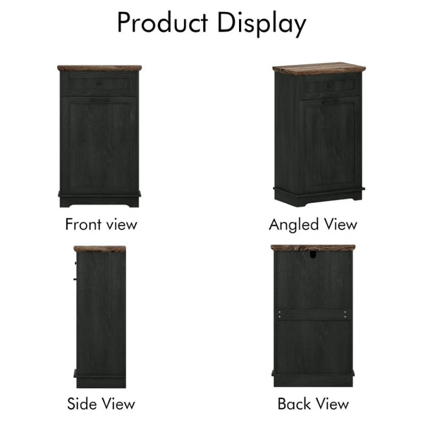 English Elm 10 Gallon Tilt Out Wood Trash Cabinet with Drawer Hideaway Bin Enclosure for Kitchen Antique Black W808P498760