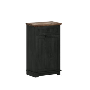 English Elm 10 Gallon Tilt Out Wood Trash Cabinet with Drawer Hideaway Bin Enclosure for Kitchen Antique Black W808P498760