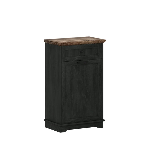 English Elm 10 Gallon Tilt Out Wood Trash Cabinet with Drawer Hideaway Bin Enclosure for Kitchen Antique Black W808P498760