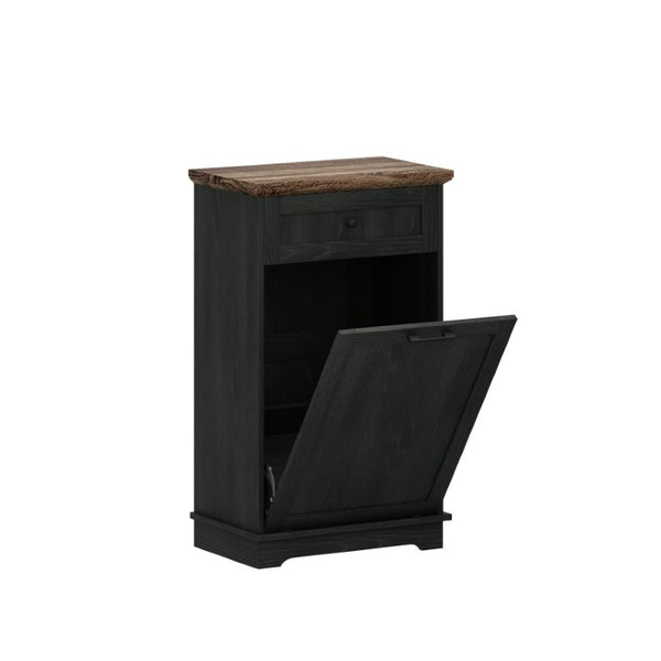 English Elm 10 Gallon Tilt Out Wood Trash Cabinet with Drawer Hideaway Bin Enclosure for Kitchen Antique Black W808P498760