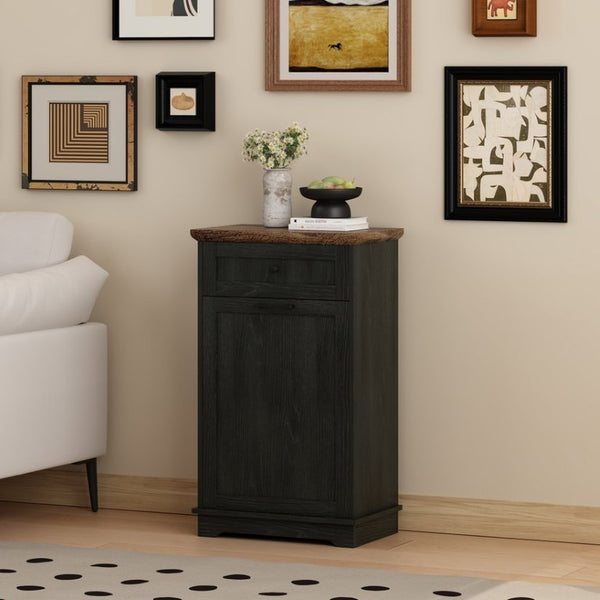 English Elm 10 Gallon Tilt Out Wood Trash Cabinet with Drawer Hideaway Bin Enclosure for Kitchen Antique Black W808P498760