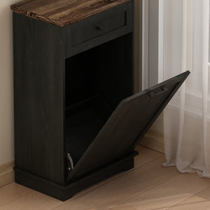 English Elm 10 Gallon Tilt Out Wood Trash Cabinet with Drawer Hideaway Bin Enclosure for Kitchen Antique Black W808P498760