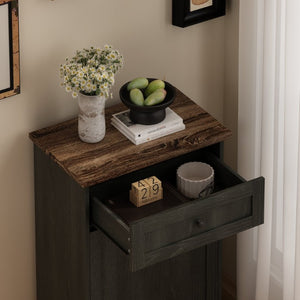English Elm 10 Gallon Tilt Out Wood Trash Cabinet with Drawer Hideaway Bin Enclosure for Kitchen Antique Black W808P498760