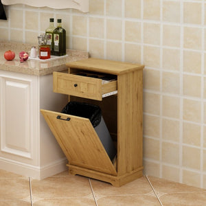 English Elm 10 Gallon Tilt Out Wood Trash Cabinet with Drawer Hideaway Bin Enclosure for Kitchen Natural W808P498761