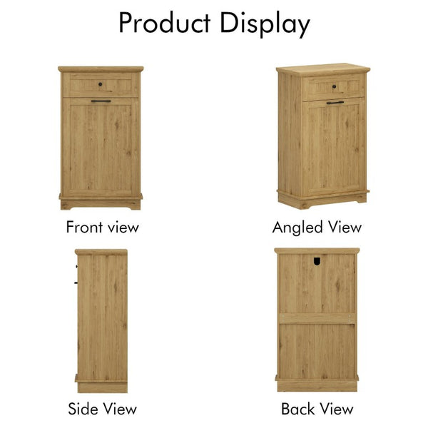 English Elm 10 Gallon Tilt Out Wood Trash Cabinet with Drawer Hideaway Bin Enclosure for Kitchen Natural W808P498761