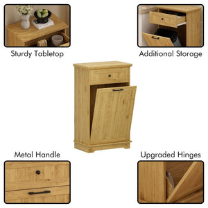 English Elm 10 Gallon Tilt Out Wood Trash Cabinet with Drawer Hideaway Bin Enclosure for Kitchen Natural W808P498761