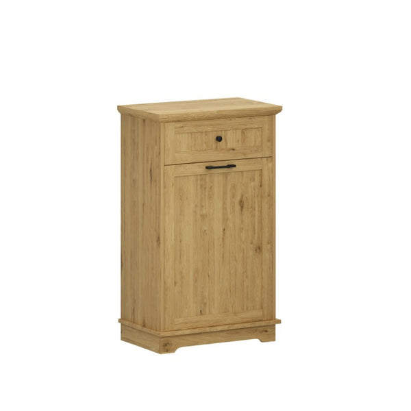 English Elm 10 Gallon Tilt Out Wood Trash Cabinet with Drawer Hideaway Bin Enclosure for Kitchen Natural W808P498761
