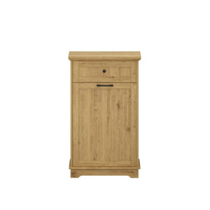 English Elm 10 Gallon Tilt Out Wood Trash Cabinet with Drawer Hideaway Bin Enclosure for Kitchen Natural W808P498761