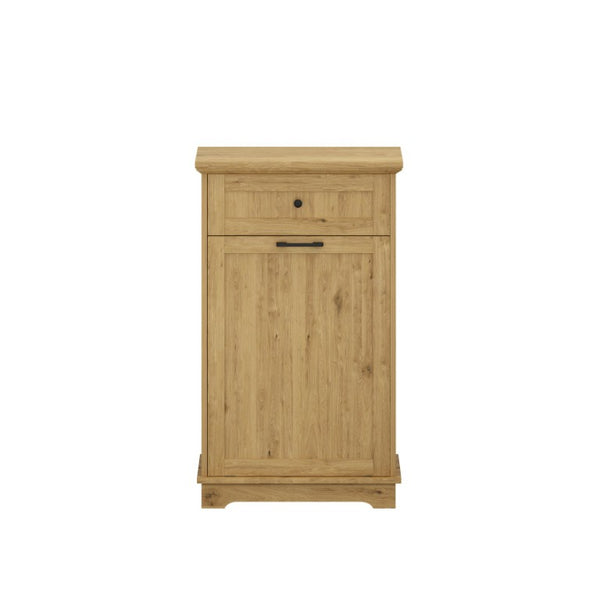 English Elm 10 Gallon Tilt Out Wood Trash Cabinet with Drawer Hideaway Bin Enclosure for Kitchen Natural W808P498761