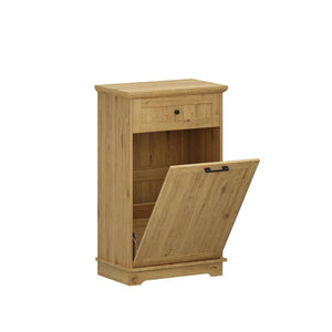 English Elm 10 Gallon Tilt Out Wood Trash Cabinet with Drawer Hideaway Bin Enclosure for Kitchen Natural W808P498761