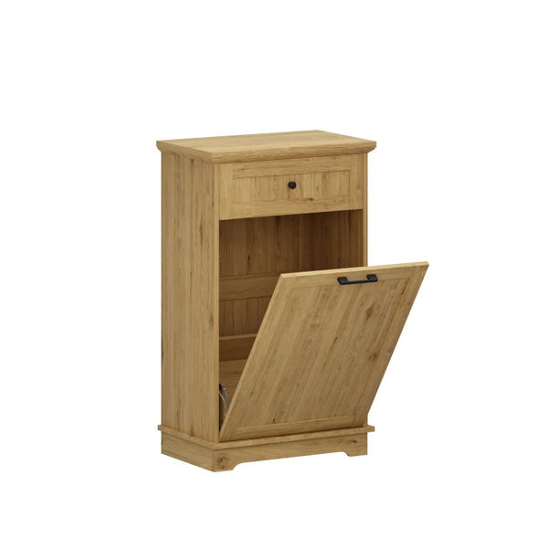 English Elm 10 Gallon Tilt Out Wood Trash Cabinet with Drawer Hideaway Bin Enclosure for Kitchen Natural W808P498761