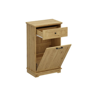 English Elm 10 Gallon Tilt Out Wood Trash Cabinet with Drawer Hideaway Bin Enclosure for Kitchen Natural W808P498761