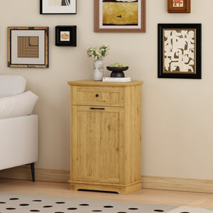 English Elm 10 Gallon Tilt Out Wood Trash Cabinet with Drawer Hideaway Bin Enclosure for Kitchen Natural W808P498761