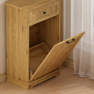 English Elm 10 Gallon Tilt Out Wood Trash Cabinet with Drawer Hideaway Bin Enclosure for Kitchen Natural W808P498761