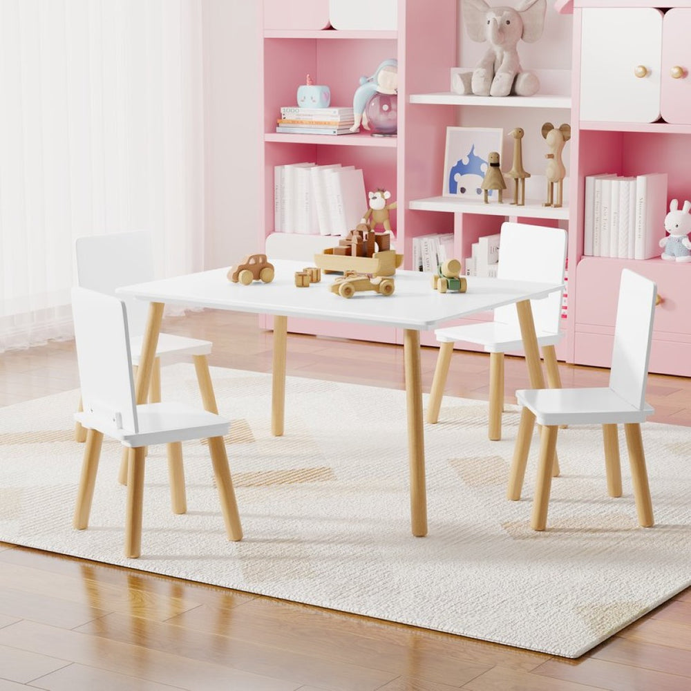 English Elm Kids Solid Wood Activity Table with Four Chairs White Playroom Learning Set W808P510381