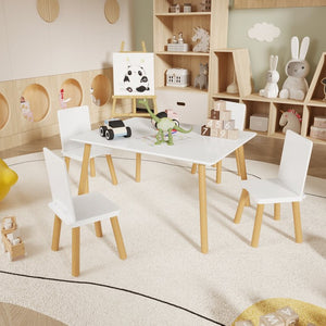 English Elm Kids Solid Wood Activity Table with Four Chairs White Playroom Learning Set W808P510381