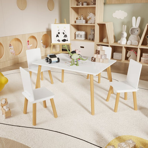 English Elm Kids Solid Wood Activity Table with Four Chairs White Playroom Learning Set W808P510381