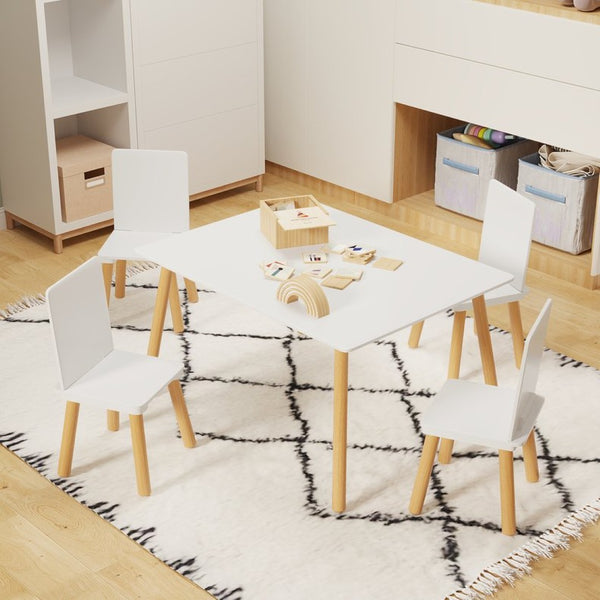 English Elm Kids Solid Wood Activity Table with Four Chairs White Playroom Learning Set W808P510381