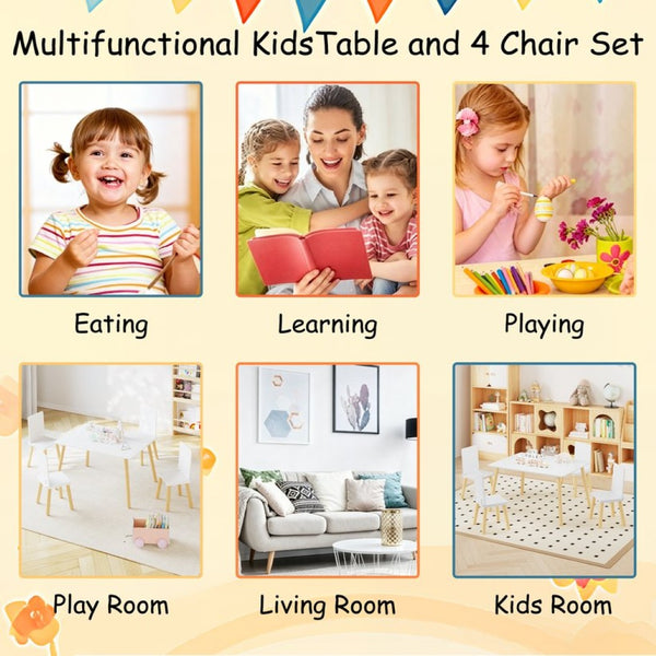 English Elm Kids Solid Wood Activity Table with Four Chairs White Playroom Learning Set W808P510381