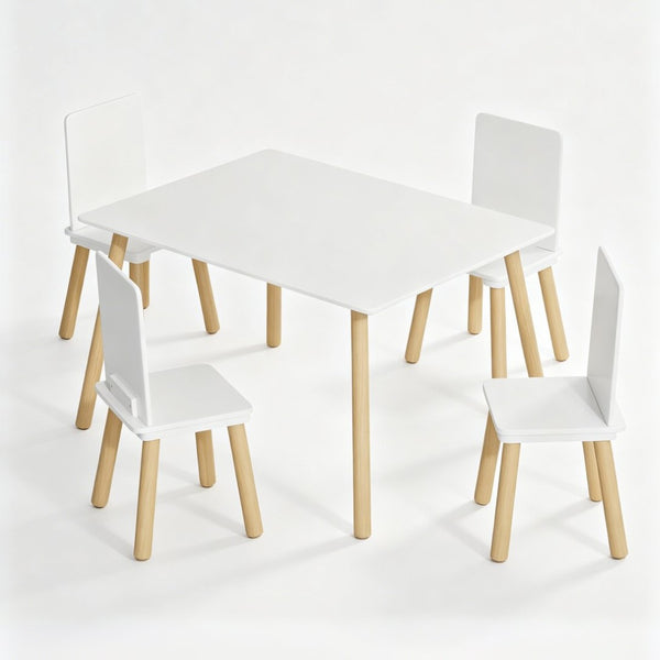 English Elm Kids Solid Wood Activity Table with Four Chairs White Playroom Learning Set W808P510381