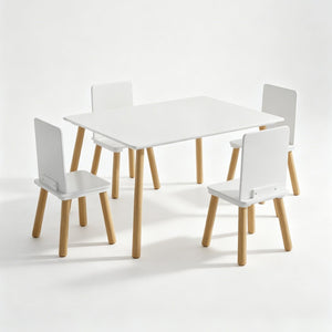 English Elm Kids Solid Wood Activity Table with Four Chairs White Playroom Learning Set W808P510381