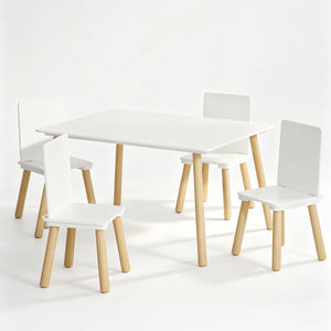 English Elm Kids Solid Wood Activity Table with Four Chairs White Playroom Learning Set W808P510381