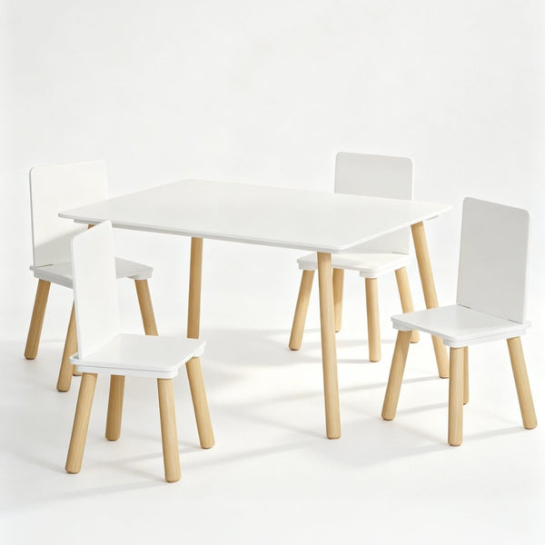 English Elm Kids Solid Wood Activity Table with Four Chairs White Playroom Learning Set W808P510381