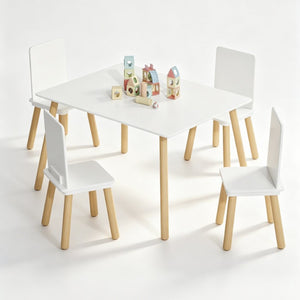 English Elm Kids Solid Wood Activity Table with Four Chairs White Playroom Learning Set W808P510381