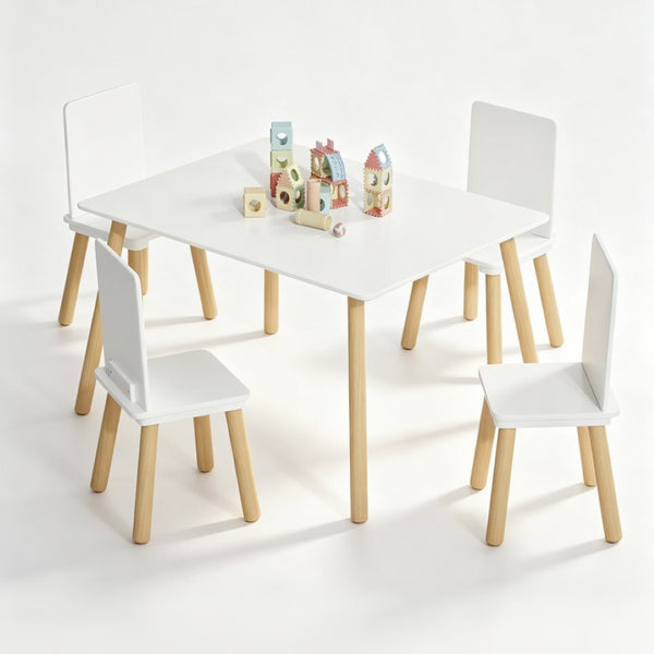English Elm Kids Solid Wood Activity Table with Four Chairs White Playroom Learning Set W808P510381