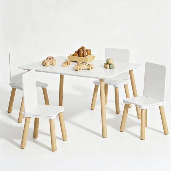 English Elm Kids Solid Wood Activity Table with Four Chairs White Playroom Learning Set W808P510381