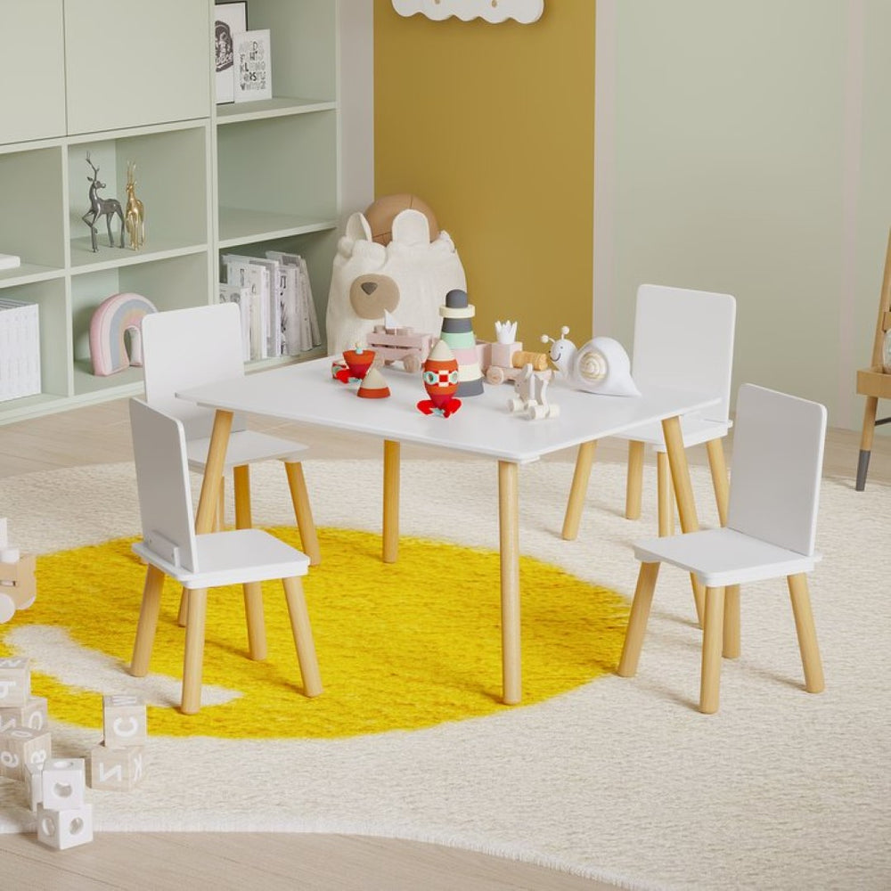 English Elm Kids Solid Wood Activity Table with Four Chairs White Playroom Learning Set W808P510381
